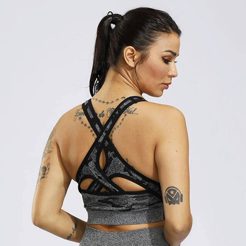 Move Like Diva Camo Seamless Push-Up Gym Bra