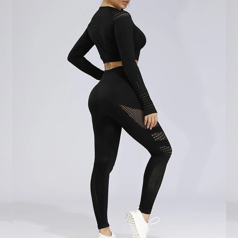 Move Like Diva Women's Seamless Hollow Out Sports Suits Set