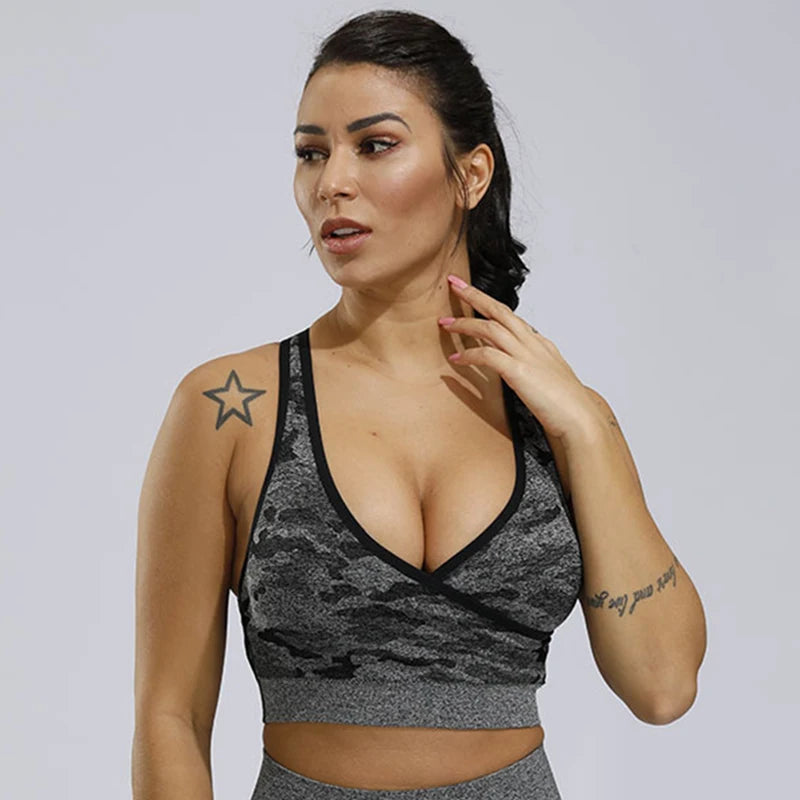 Move Like Diva Camo Seamless Push-Up Gym Bra