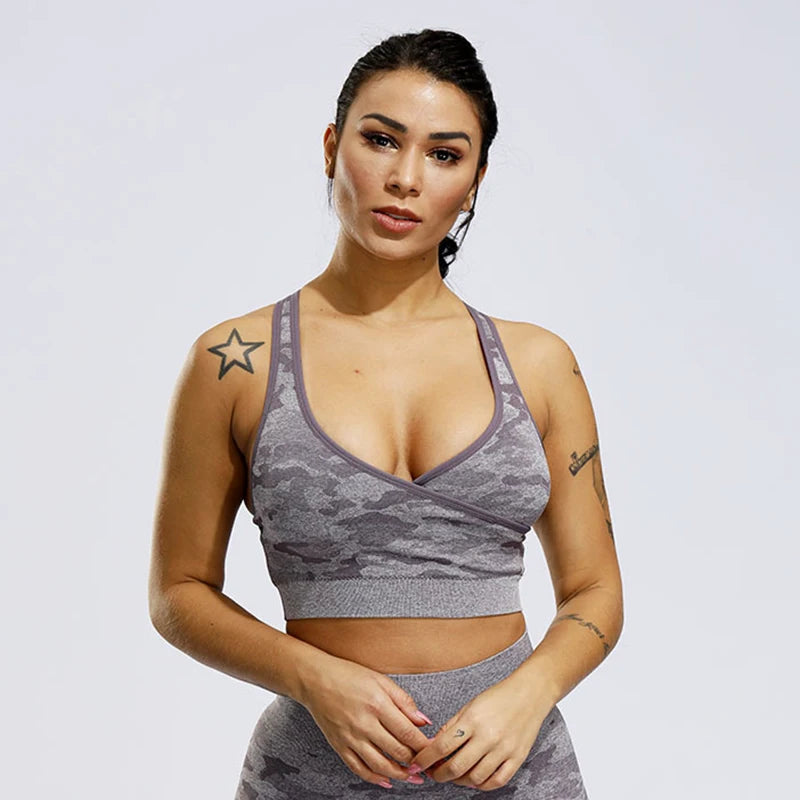 Move Like Diva Camo Seamless Push-Up Gym Bra