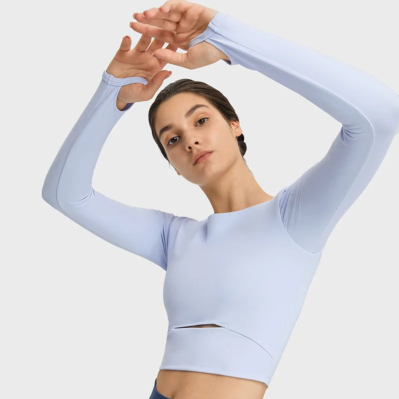 Move Like Diva Women's Seamless Long Sleeve Yoga Crop Top