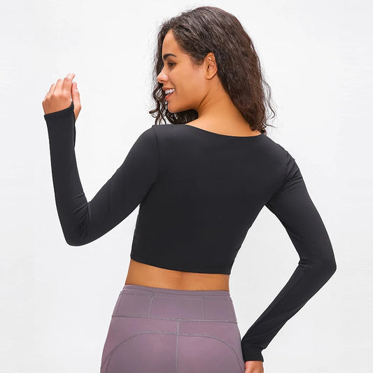 Move Like Diva Women's Seamless Long Sleeve Yoga Crop Top