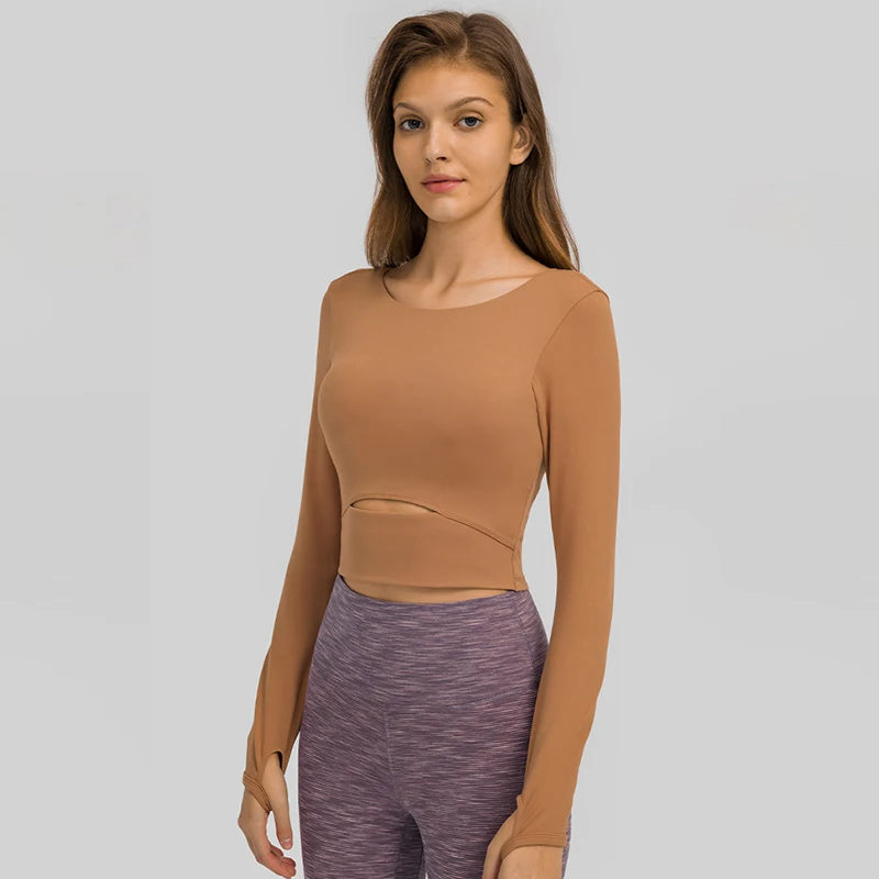 Move Like Diva Women's Seamless Long Sleeve Yoga Crop Top