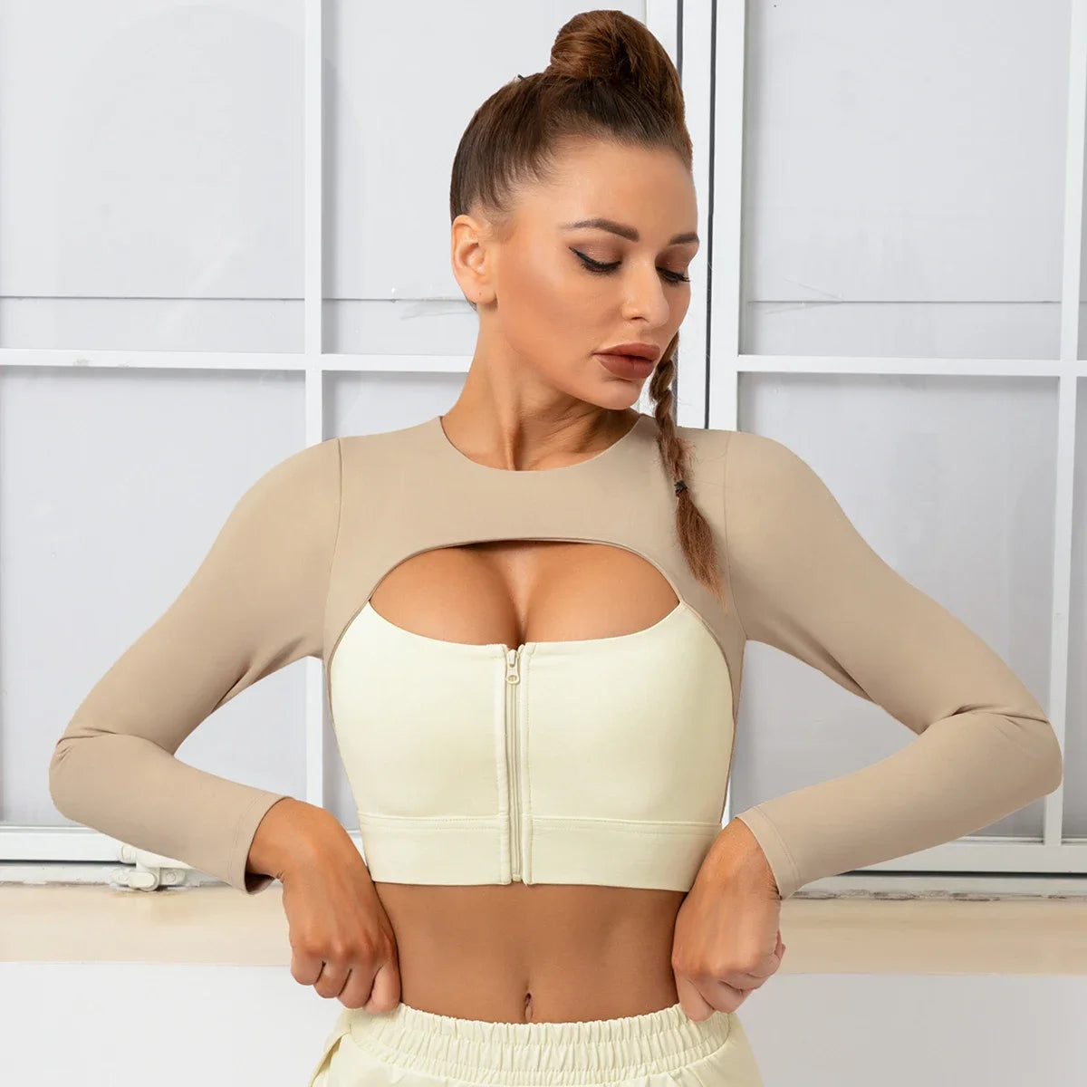 Move Like Diva Women's Seamless Long Sleeve Yoga Crop Top