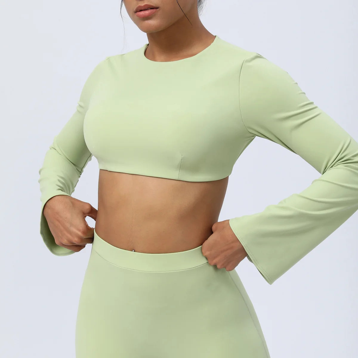 Move Like Diva Women's Seamless Long Sleeve Yoga Crop Top